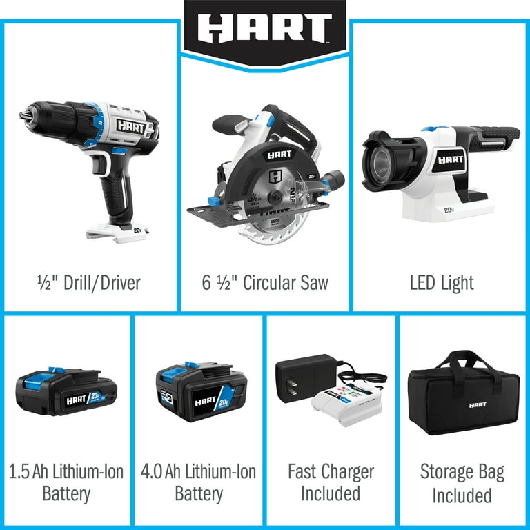HART 20-Volt Cordless 6-Tool Combo Kit (1) 4.0Ah (1) 1.5Ah Lithium-Ion  Batteries 
