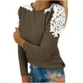 thumbnail image 2 of Teissuly Women's Summer Casual Long Sleeve Blouse Round Neck Lace Tops T-Shirt, 2 of 5