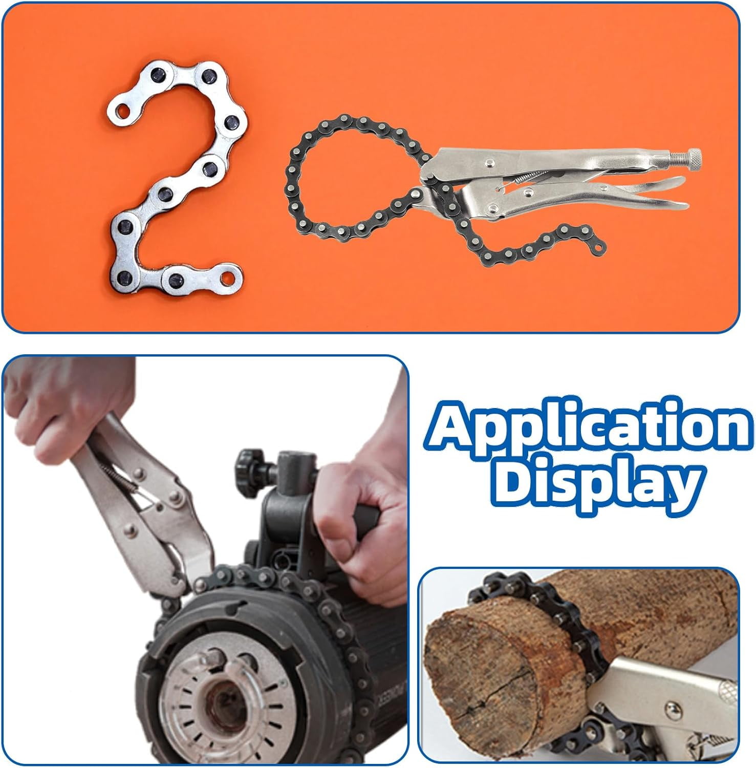 2 Pcs 9" Locking Chain Clamp with 20" Chain, Heavy-Duty Chain Vise Wrench Chain Clamp Locking Pliers with Steel Jaw and Quick Release Trigger, Easy Locking for Any Shaped Objects