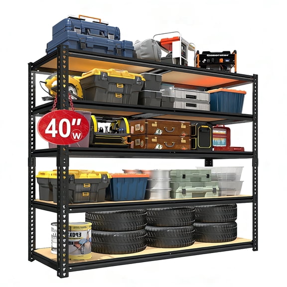 ZEUKMXOO 40"W Garage Shelving Unit, 5 Tier Heavy Duty Black Storage Shelves,Industrial Adjustable Shelves for Basment Warehouse Pantry Closet
