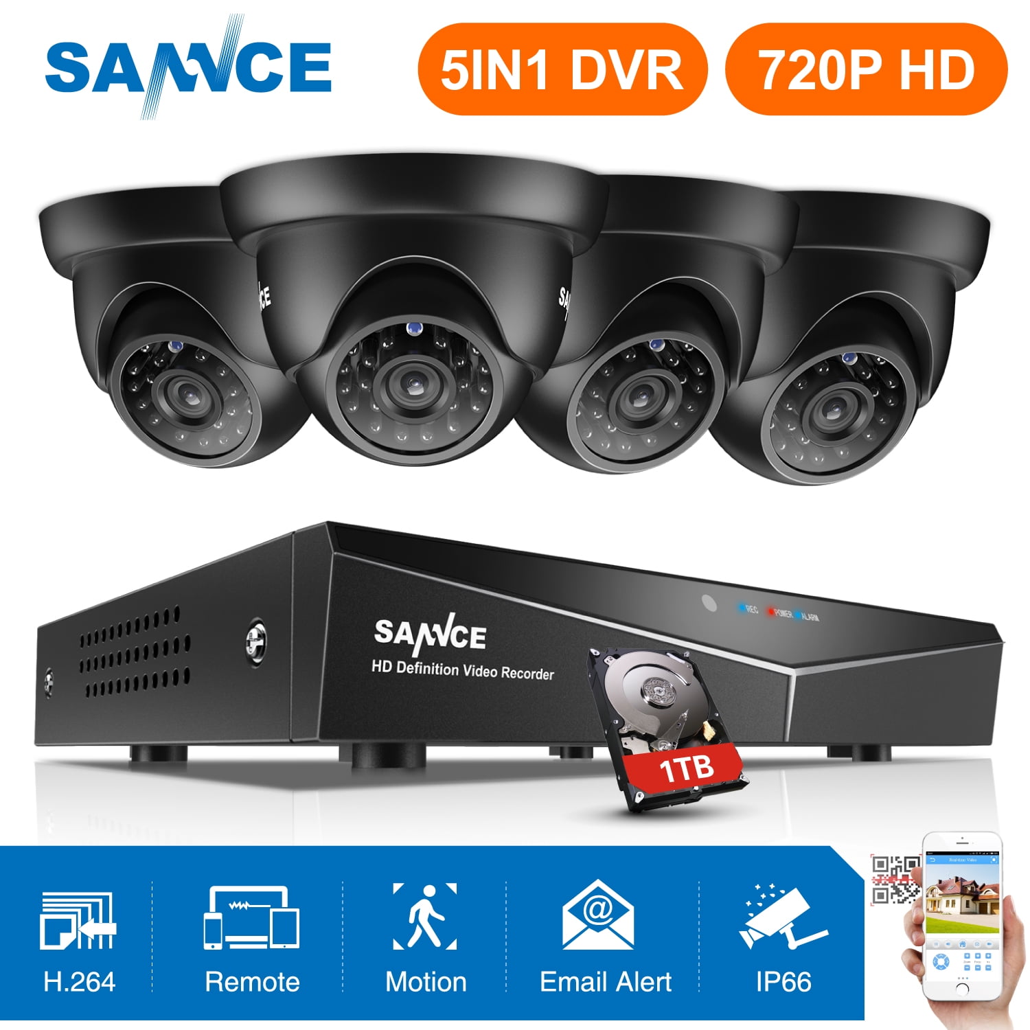 SANNCE 8CH 1080N HD CCTV System 4pcs 720P Outdoor IR Security Camera 4