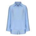 thumbnail image 3 of BLVB Women's Casual 2 Piece Outfits Tracksuits Baggy Long Sleeve Button down Shirts and Drawstring Shorts Lounge Sets, 3 of 4