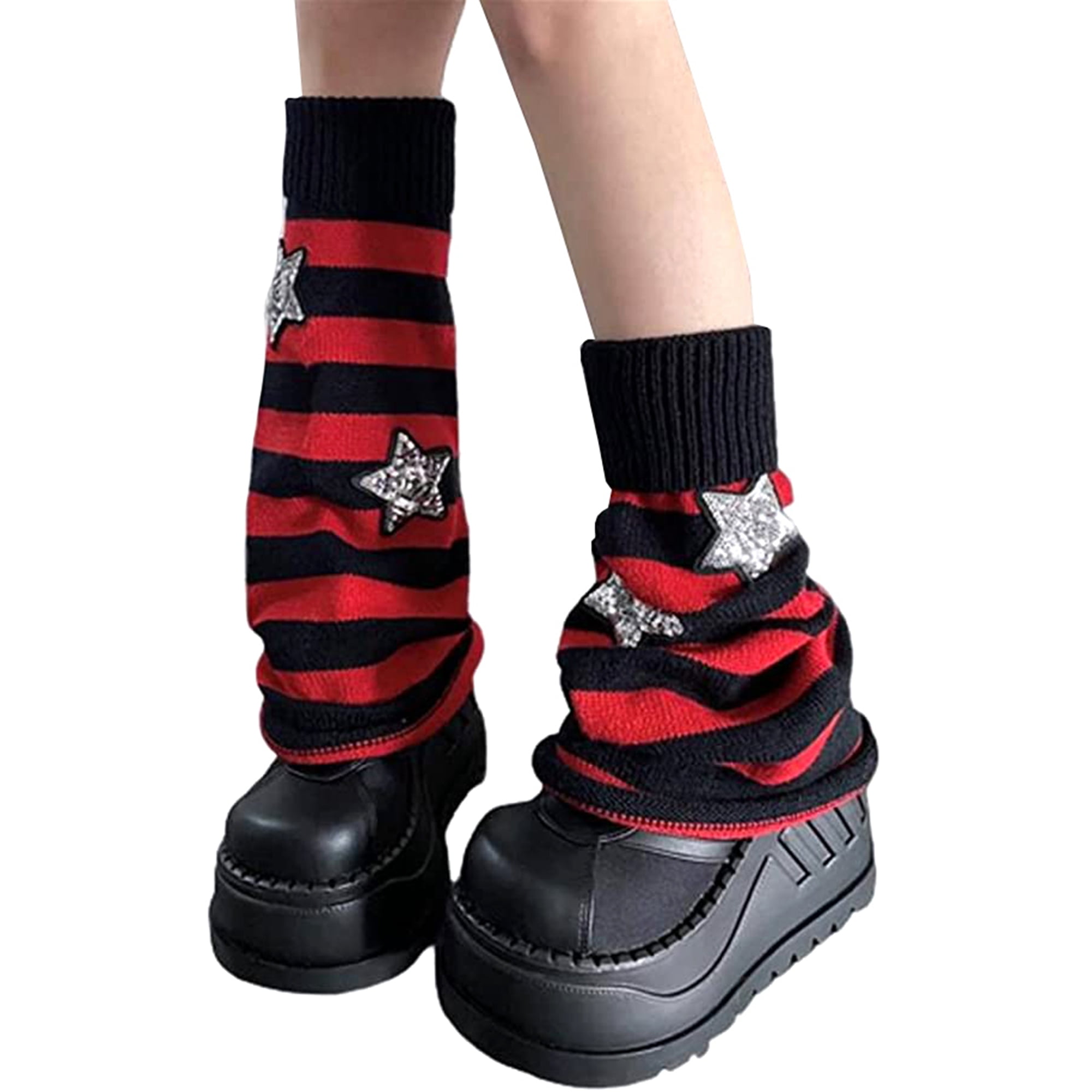 Womens Star Striped Leg Warmers-Lolita Boot Stockings 80s Party