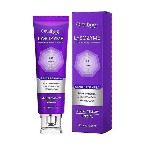 Purple Color Corrector Whitening Toothpaste, Fluoride-Free, Deep Stain Remover Lysozyme Toothpaste, Plaque Remover for Teeth, Freshens Breath