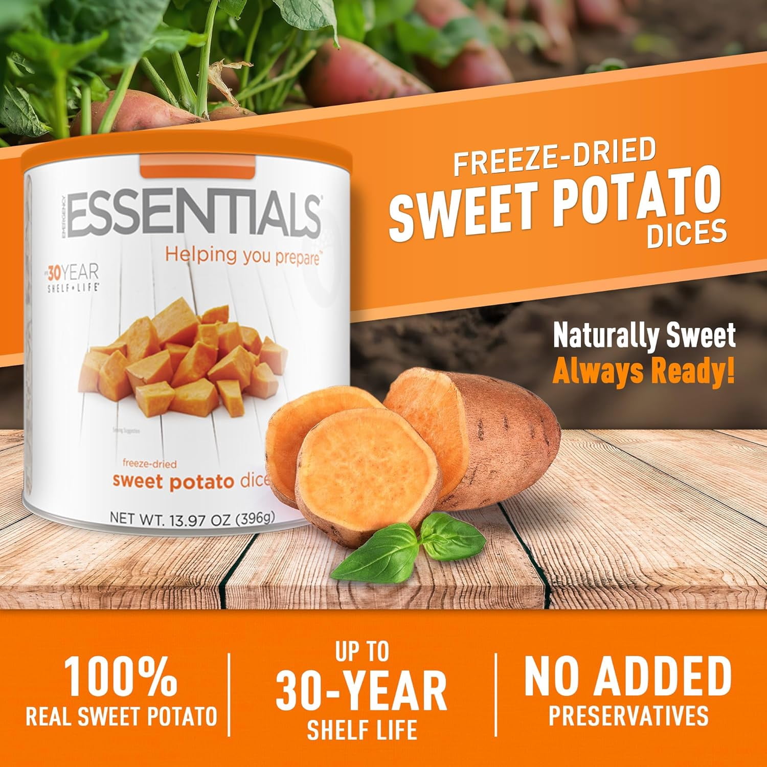 Emergency Essentials Freeze-Dried Sweet Potato Dices #10 Can, Vegetables, Sweet Potatoes, Emergency Prep Food, Nutritious Emergency, Bulk, 30-Year Shelf Life