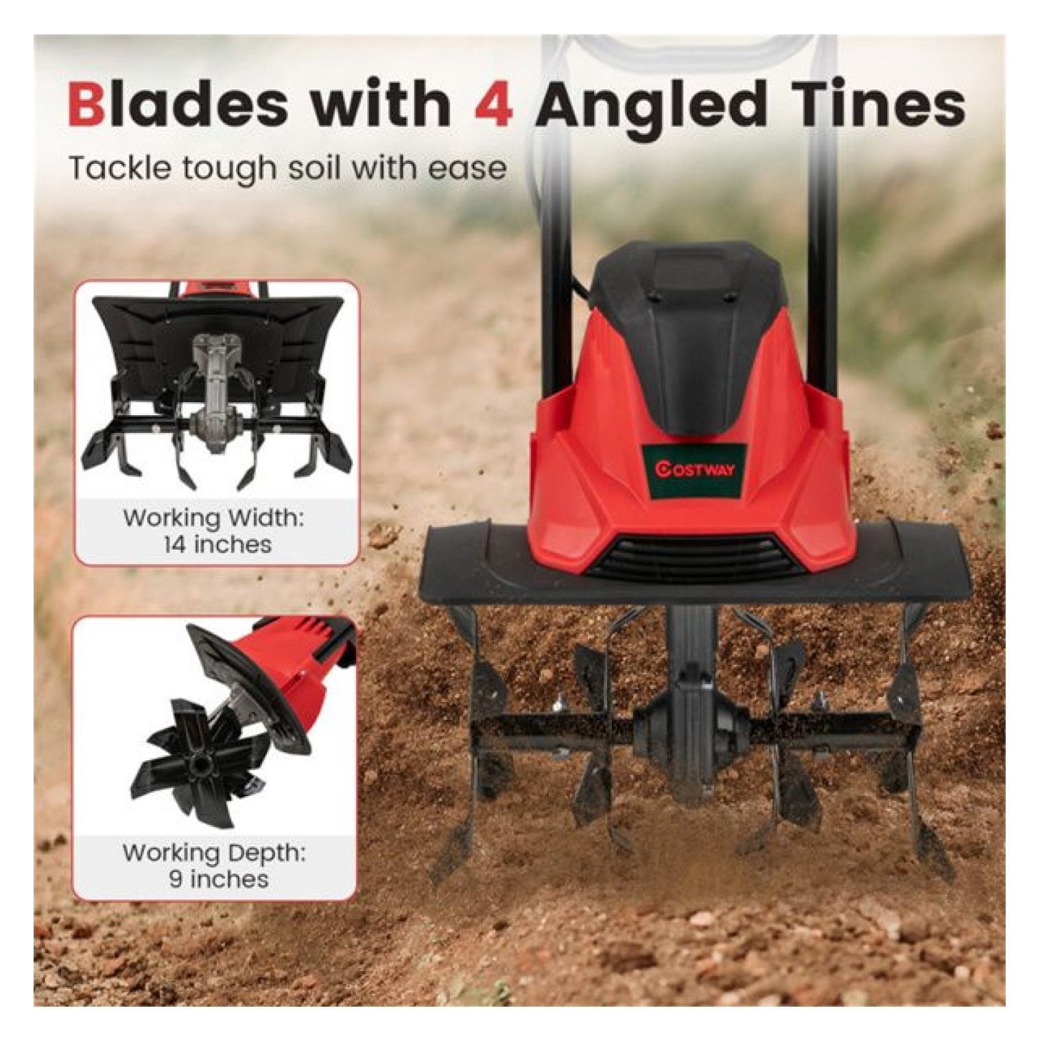 10 Amp Electric Tiller - 14" Garden Cultivator with 4 Blades, Foldable Handle, 380 RPM - Soil Preparation for Planting