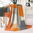 thumbnail image 3 of Orange and Grey Abstract Art Artwork Blanket,Comfortable Soft Flannel Throw Blanket,All Season,Warm Lightweight Blankets for Sofa Bed Couch Living Room Chair,50"x60"(130x150cm), 3 of 4