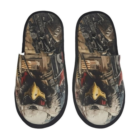 Balery Bald Eagle Soldier Slient Indoor Furry Fleece Comfort House Shoes Soft Non-Slip Home Shoes Cotton slippers House Slippers-- Medium