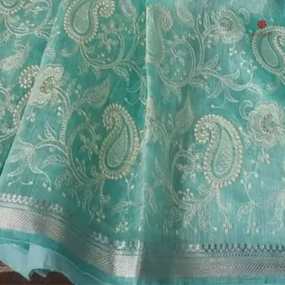 Sea Green Pure Linen Silk Banarasi Border Saree