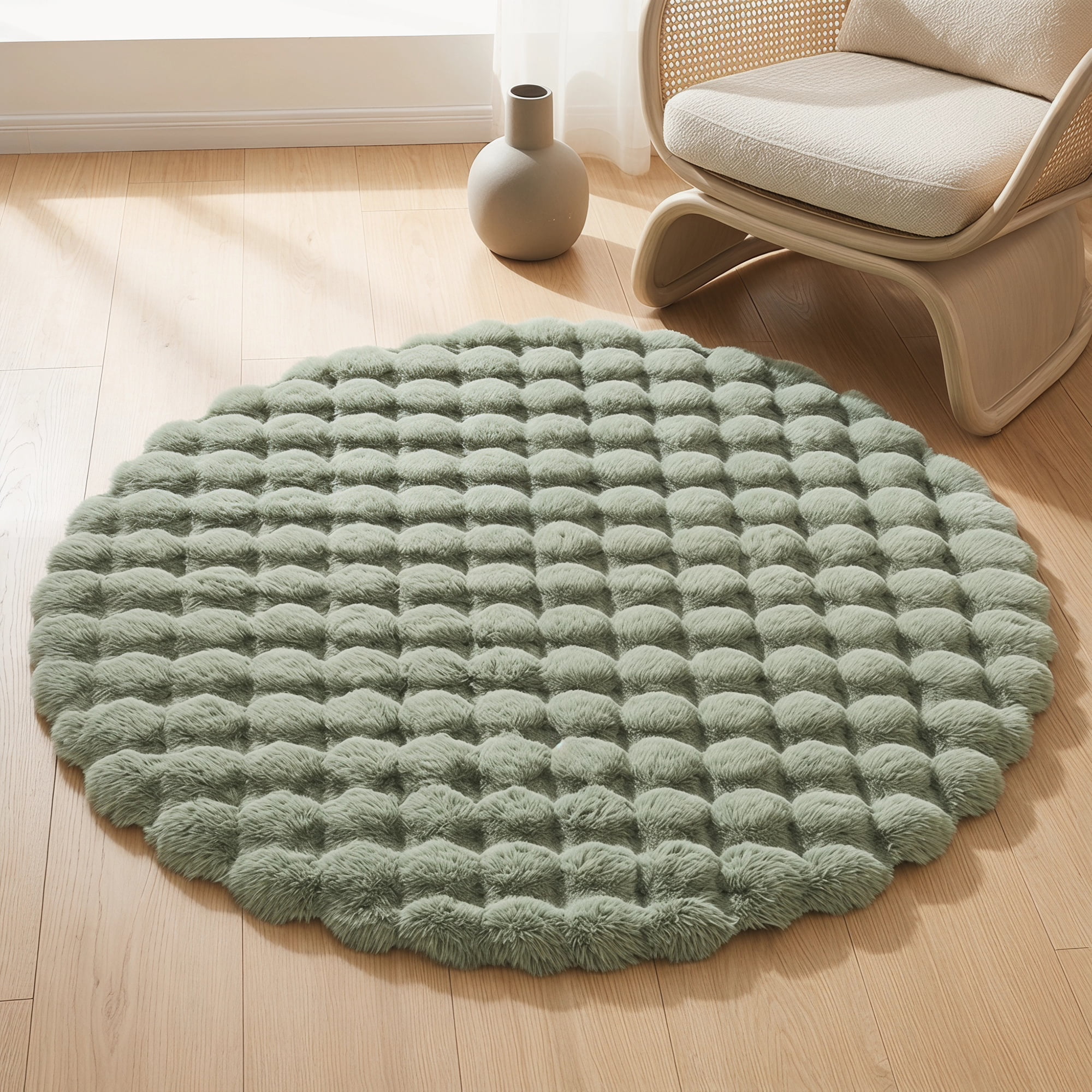 Unique Bargains Modern Geometric Round Area Rug Soft Shaggy Circle Carpet 24" x 24" Green