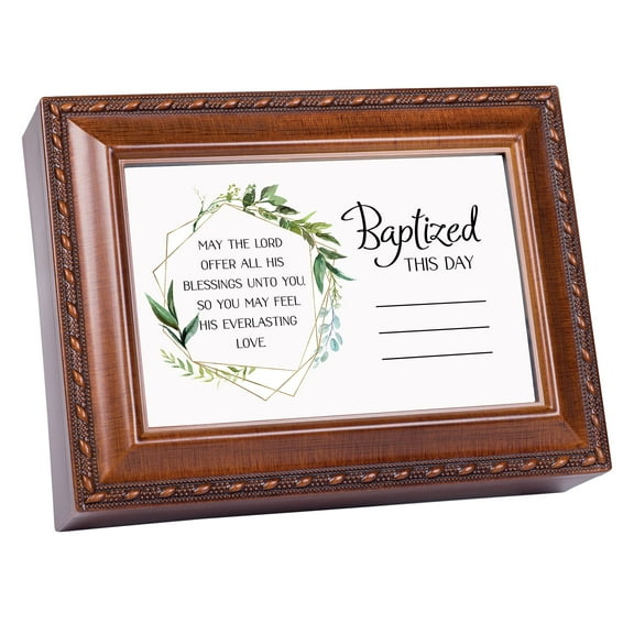 Baptized This Day Woodgrain Jewelry Music Box Plays Jesus Loves Me