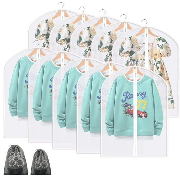 Hanging Garment Bag Lightweight Full Zipper Suit Bags (Set of 10) Clear Garment Bags, PEVA Garment Covers for Closet Clothes Storage -24'' x 32''/10 Pack