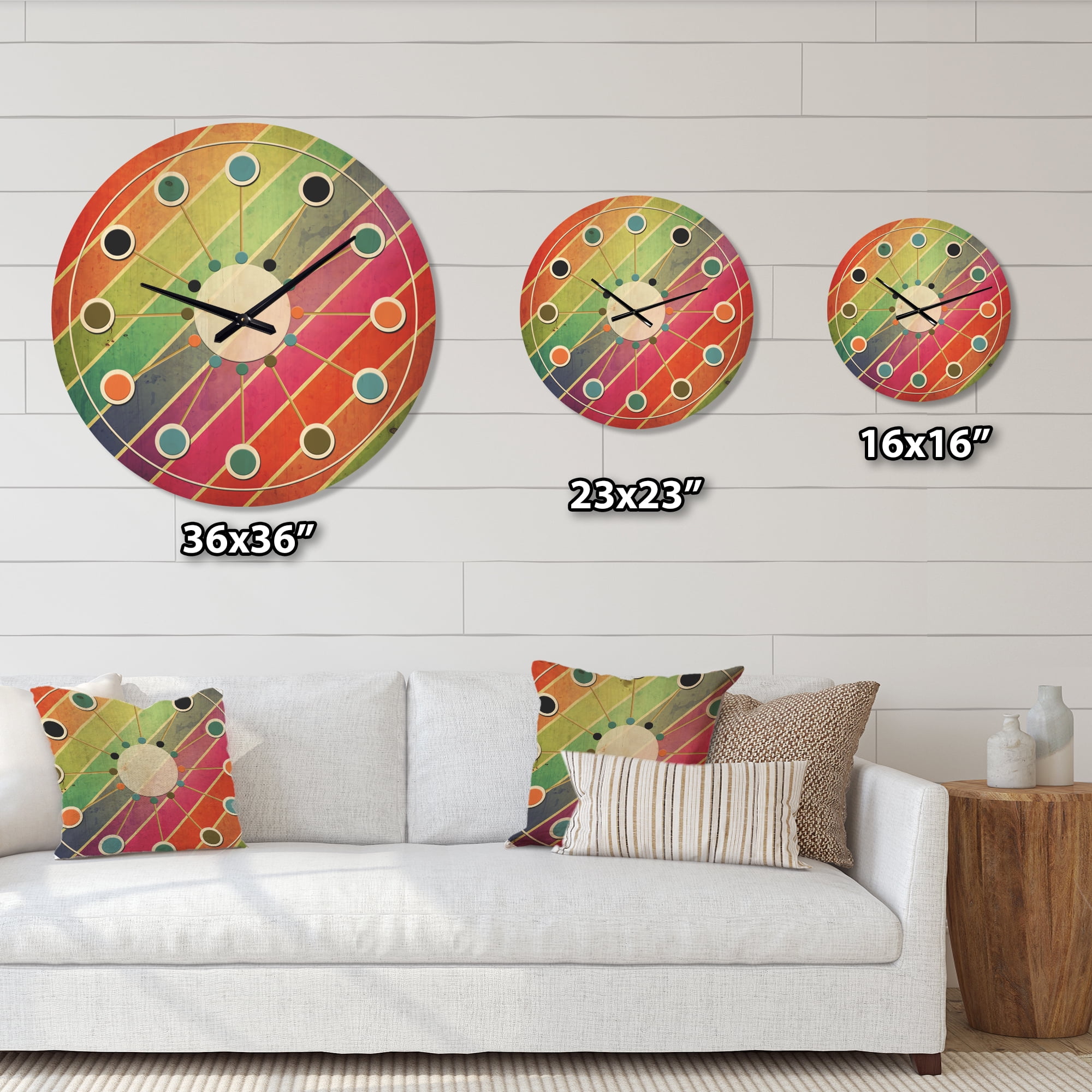 Designart 'Retro Geometrical Design IV' Mid-Century Modern Wood Wall Clock