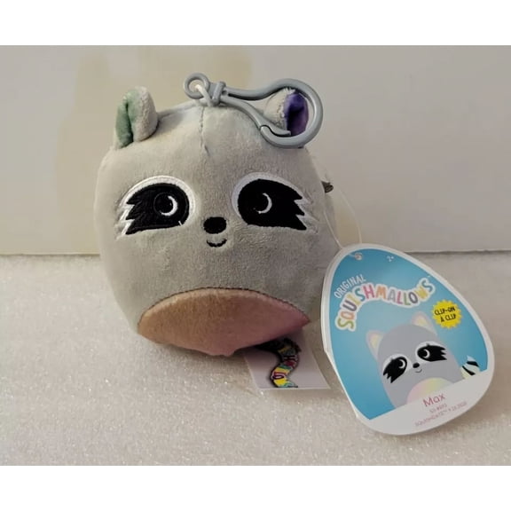 Squishmallows 3” Maz the Grey Gray Raccoon Clip-on Keychain Plush Toy NWT