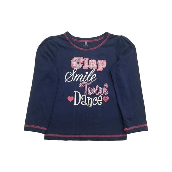 Toddler Girls Navy Blue Clap Smile Twirl Dance Long Sleeve T-Shirt Tee Shirt 4T
