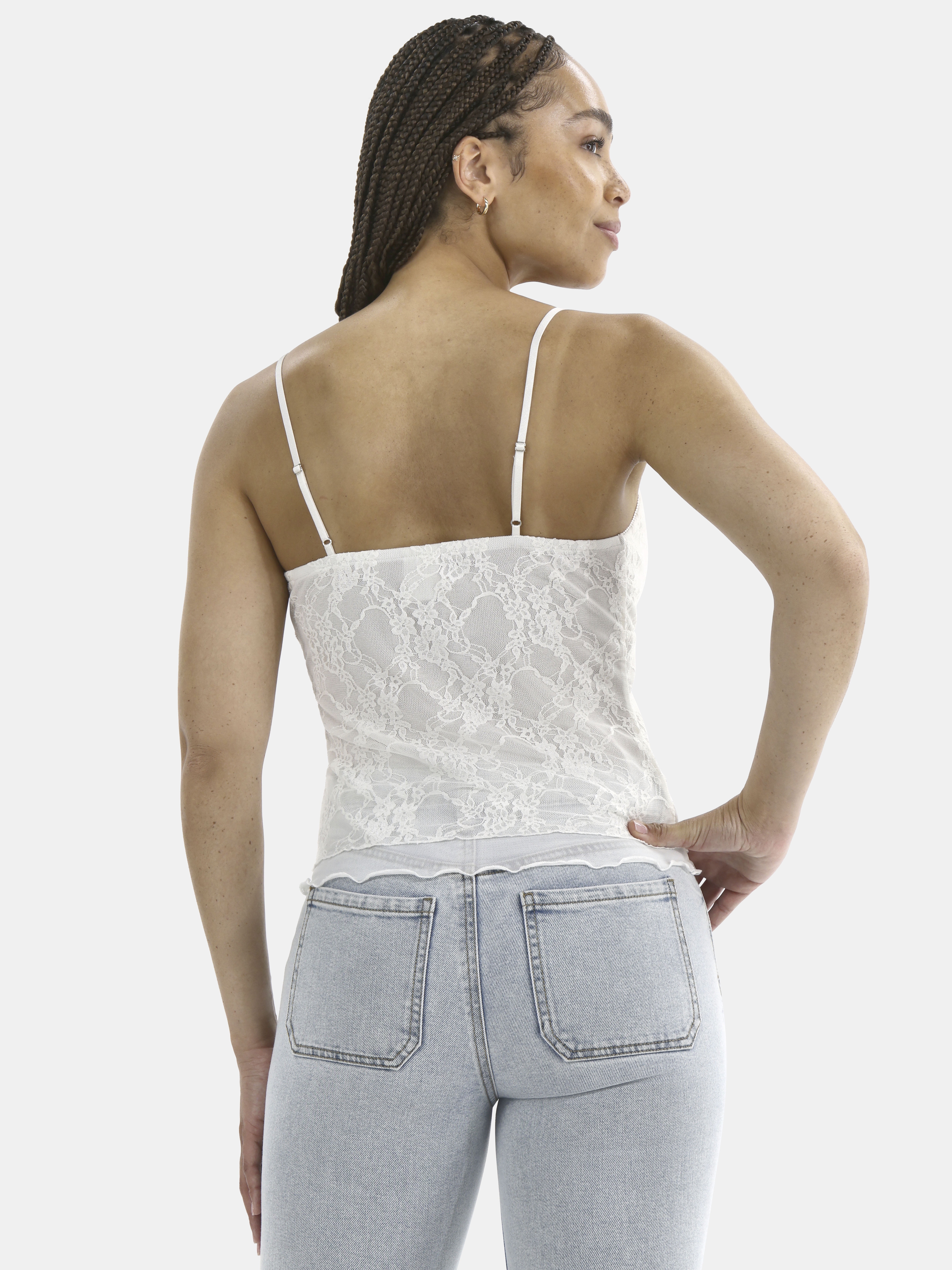 No Boundaries Lace Tank with Picot Trim for Women, Floral Lace