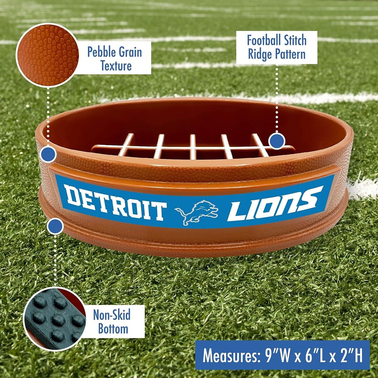 Pets First NFL Detroit Lions Super-Bowl Slow Feeder Bowl for Dogs and Cats, Football Design for Healthy Digestion, Non-Slip, for Large & Small Pet
