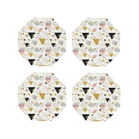 

Junzan Geometric Triangle Print Coasters for Drinks - Leather Coasters Set of 4 for Coffee Table for Housewarming/Kitchen/Bar/Decor-Octagon