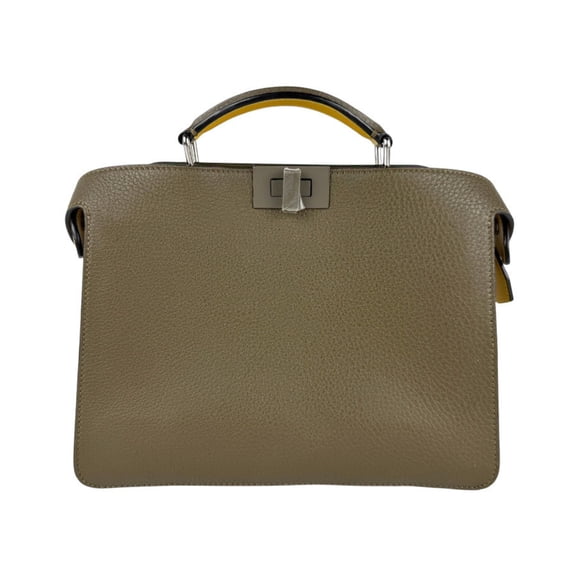 Pre-Owned FENDI Peekaboo ISeeU X-Cross Leather Shoulder Bag in Khaki, Yellow, and... (Good)