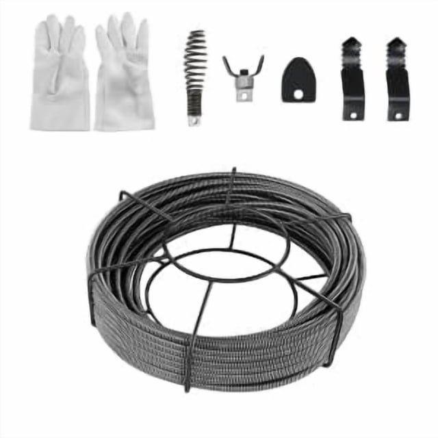 QinaQin Professional Drain Auger Snake with Strong Core Cleaning Cable, Cutter Head and Work Gloves