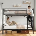 thumbnail image 3 of Honfach Metal Bunk Bed Full Over Full, Heavy Duty Metal Bed with Ladder and High Guardrail, Under-Bed Storage Space, No Box Spring Needed, Noise Free,Rustic Brown, 3 of 9