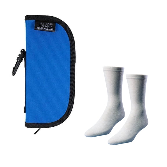 Dia-Pak Daymate Blue Insulin Carrying Case and Euro Comfort Sock Bundle | DPDAYM/BL-EURO-XL
