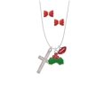 thumbnail image 2 of Delight Jewelry Stainless Steel Proverbs 31:25 - She is Clothed Engraved Cross - Christmas Kiss Charm Necklace and Stud Earrings, 2 of 4
