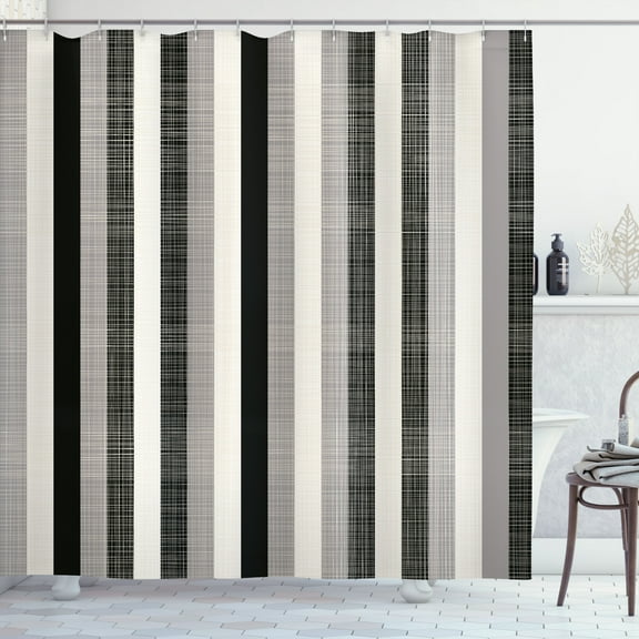 Ambesonne Retro Shower Curtain, Stripes Classic Pattern Print, 69"Wx84"L, Black Grey