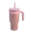 thumbnail image 2 of Termo Doble Pared Acero Inoxidable Exterior e Interior, Vaso Térmico con Tapa Doble y Popote Plástico con Silicona y Asa Ergonómica, Capacidad 900 ml, Rosa, 2 of 8