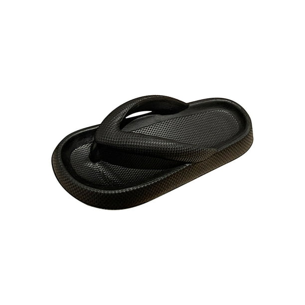 Women's Black Flip Flops, Thick Soled Platform EVA Wedge Slippers,  Comfortable Round Toe Outdoor Slides