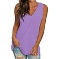 thumbnail image 2 of Tank Top for Women Sleeveless Oversized T-Shirt,Summer V-Neck Loose Cotton Vest Top,Casual Solid Color Sleeveless Shirt Purple,M, 2 of 5