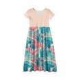 thumbnail image 4 of YOUYEDIAN Hawaiian Dresses for Girls Crew Neck Palm Tree Printed Tshirt Dress 2026 Summer Casual Dresses Baby Girl Patchwork Dress Short Sleeve Beach Dress with Pockets,Light pink 11-12 Years, 4 of 5