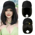 thumbnail image 2 of YEKEYI Baseball Cap with Hair Extensions Hat Wig Adjustable Hat Attached Short Straight Synthetic Hairpiece for Women, 2 of 9