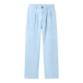 thumbnail image 7 of QATAINLAV Womens Linen Wide Leg Palazzo Pants Summer Button Front Elastic Waist Work Trouser Loose Casual Dress Pants with Pockets Light Blue L, 7 of 7