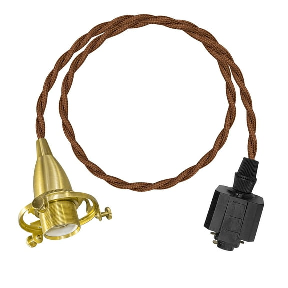 KAYYELAMP 39.3 inches Brown Twisted Cord Brass E12 Base H-Type Track Light Vintage Design for Kitchen Dining Room Loft Home(No Bulb, Track)