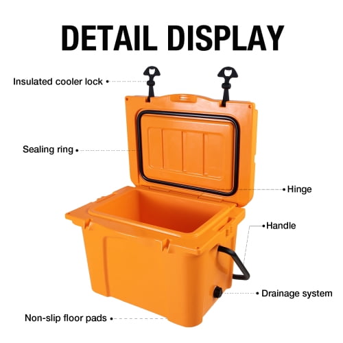 25QT Portable Hard Cooler, Insulated Ice Chest with Bottle Opener & Cup Holder, Built-in Ruler, Ideal for Travel, Beach, Camping, Fishing & Outdoor Activities