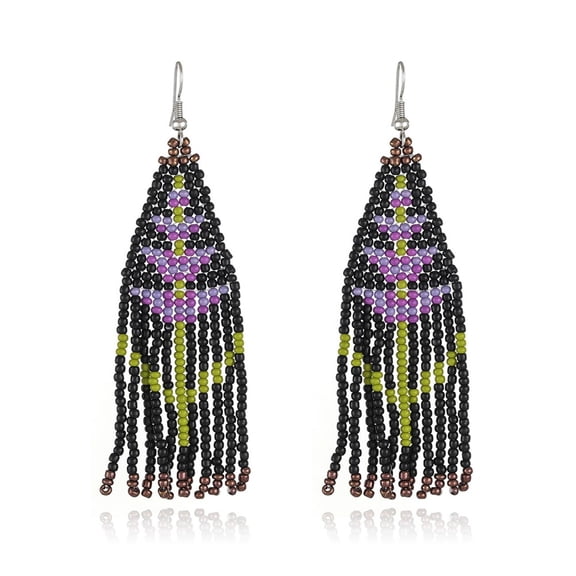 Boho Native Long Plant Lavender Tassel Beaded Earrings for Women Tribal Ethnic Native Seed Beads Fringe Drop Dangle Earrings,Large Colorful Chandelier Earrings Statement Handmade Jewelry