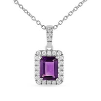 Fine Color Jewels Natural Amethyst Octagon Halo Pendant Necklace, February Birthstone in 925 Sterling Silver for Women