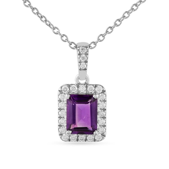 Fine Color Jewels Natural Amethyst Octagon Halo Pendant Necklace, February Birthstone in 925 Sterling Silver for Women