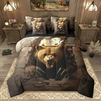 Homewish 3D Bear Animal Twin Bedding Sets 7-Piece for Adult, Jungle Wildlife Bedding Comforter Set, Rustic Farmhouse Reversible Sheet Sets, Ultra Soft Bedroom Decor