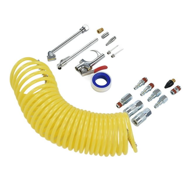 Air Compressor Accessory Kit, 1/4in NPT Thread Air Hose Fittings With 25Ft Coil Nylon Hose For Pneumatic Equipments