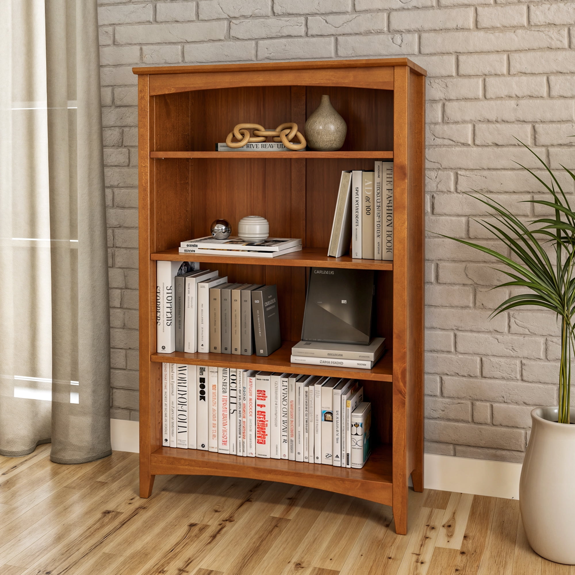 Camaflexi 48” Shaker Style 4-Shelf Wooden Bookcase Closed Back
