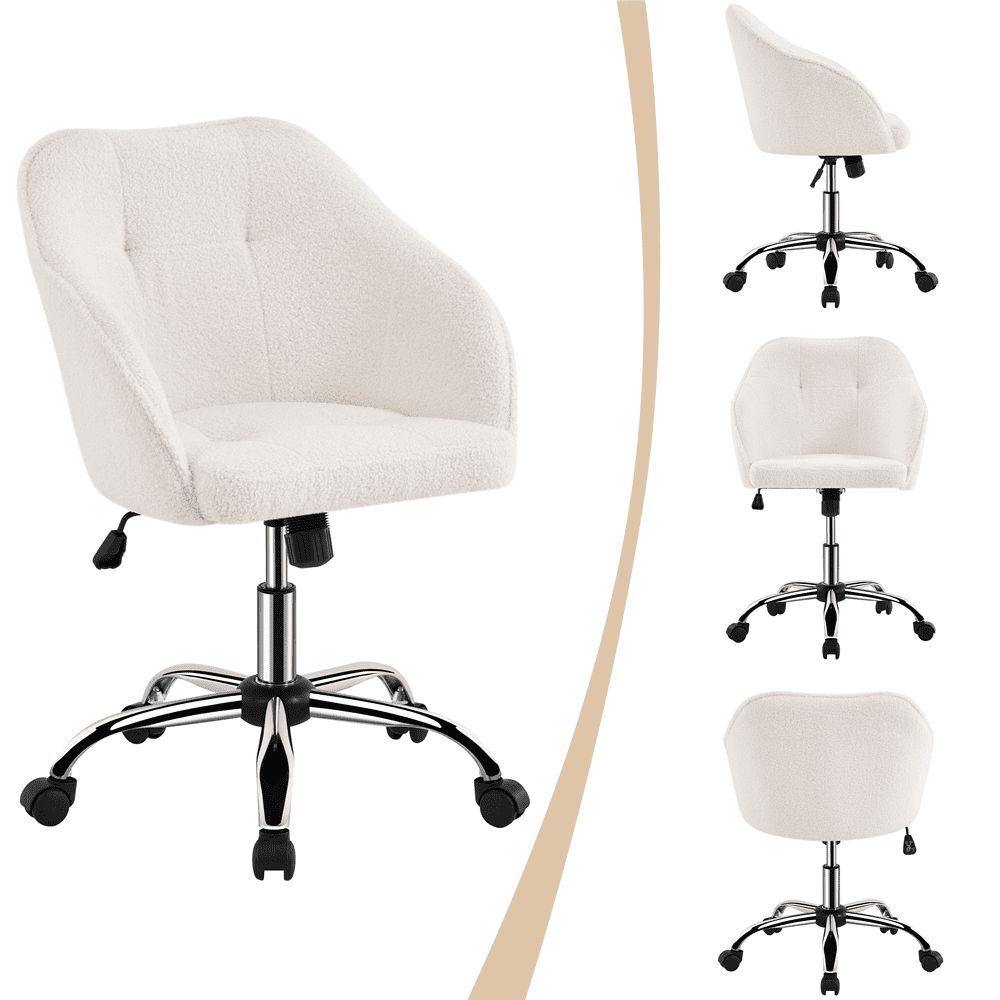 Alden Design Adjustable Swivel Velvet Desk Chair for Home Office, Ivory
