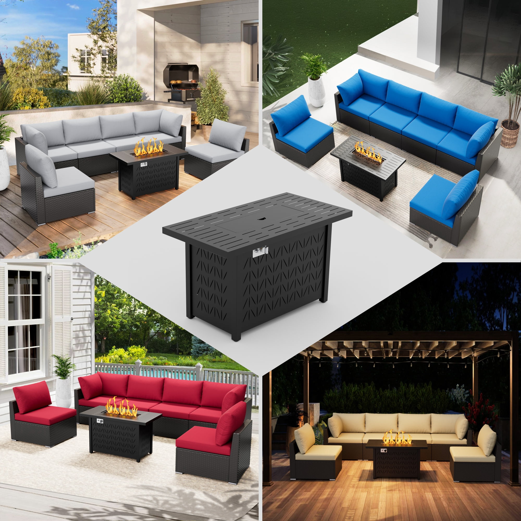 Vornel 43"Rectangular Propane Fire Pit Table,50000 BTU 2in1 Gas Firepit with Lid,Rain Cove,Glass Stones,Fire Table for Garden,Pool,Outdoor Party