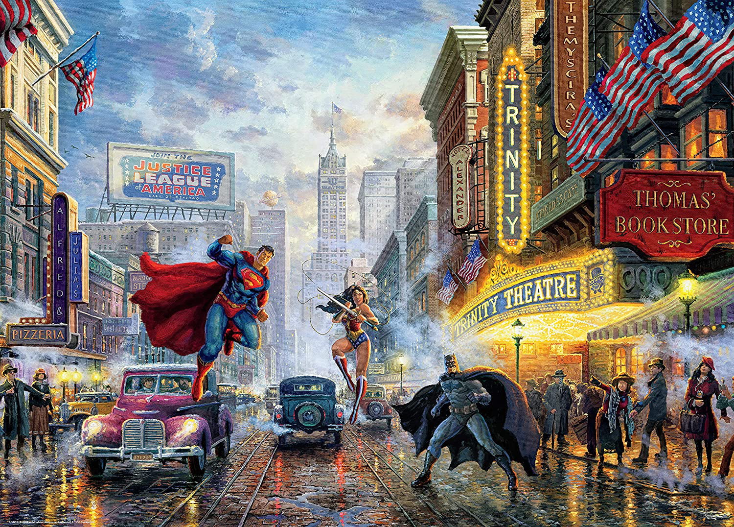 Thomas Kinkade JUSTICE LEAGUE 1000pc Jigsaw Puzzle Batman Superman Flash Wonder 