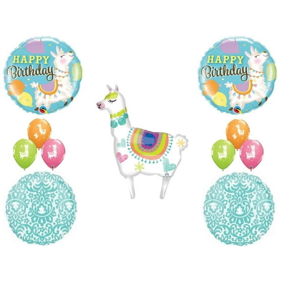 Llama Tapestry Happy Birthday party Balloons Decoration Supplies Aqua