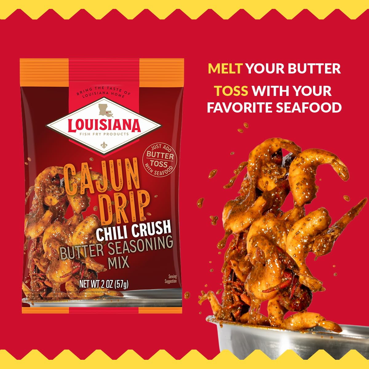 Louisiana Fish Fry Cajun Drip Chili Crush Butter Seasoning Mix, 2 oz Bag
