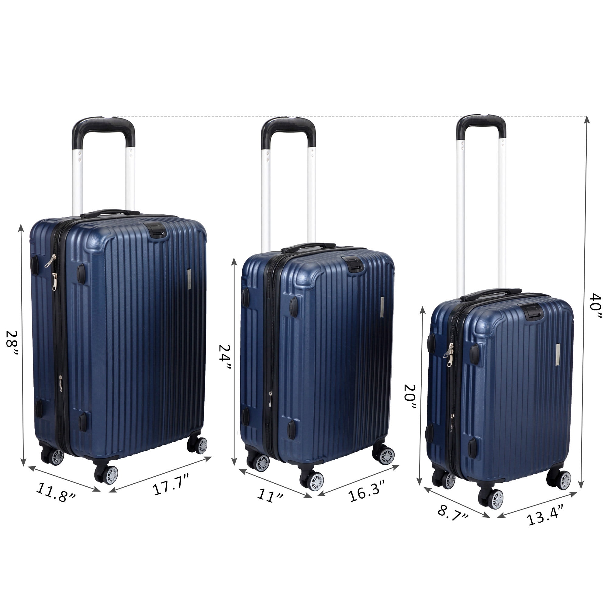 Kepooman Expandable Suitcase, Vertical Striped Suitcase, 3-piece Set, Blue Kepooman Expandable Suitcase, Vertical Striped Suitcase, 3-piece Set, Blue