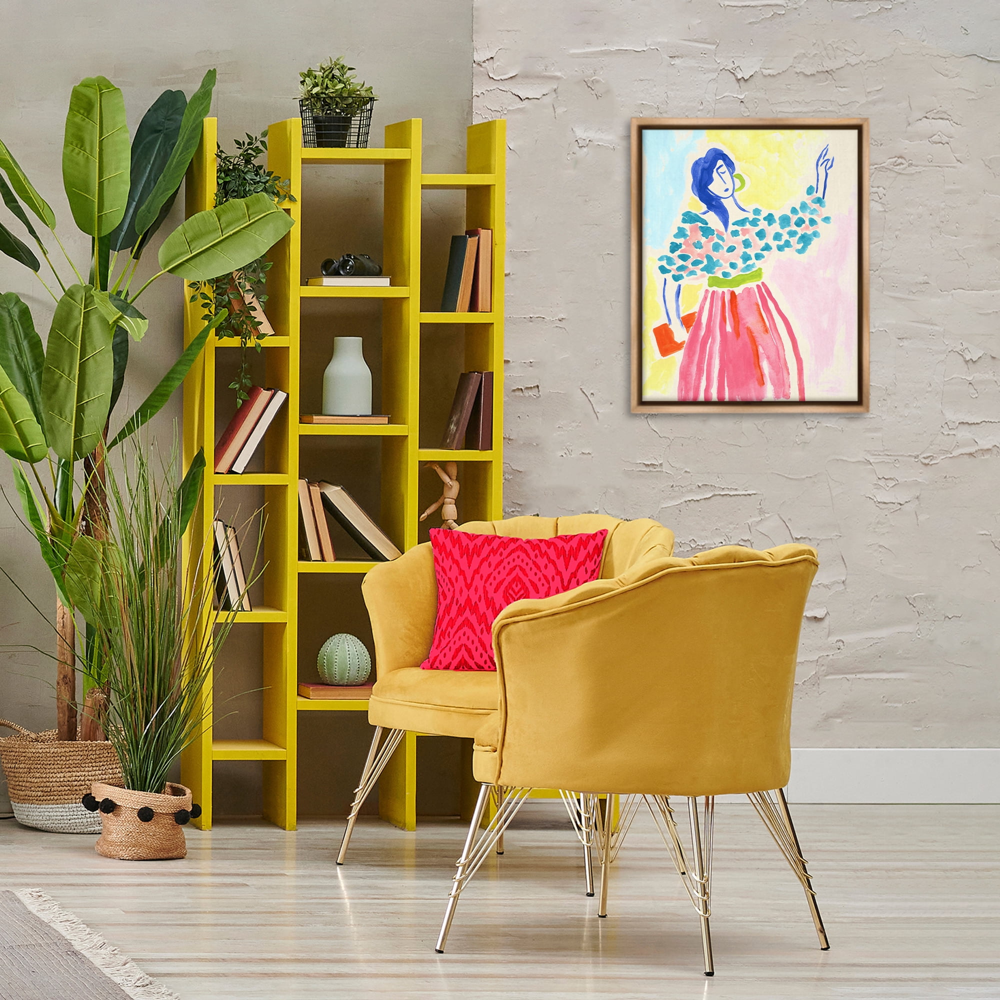 Stupell Industries Woman in Bold Dress People Painting Brown Floater Framed Canvas Art Print Wall Art, 17 x 21