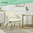 thumbnail image 6 of Velvet Accent Chair Hollow Back Armchair with Golden Legs for Living Room Bedroom Home Office, Modern Channel Tufted Back Club Chair - Beige, 6 of 10
